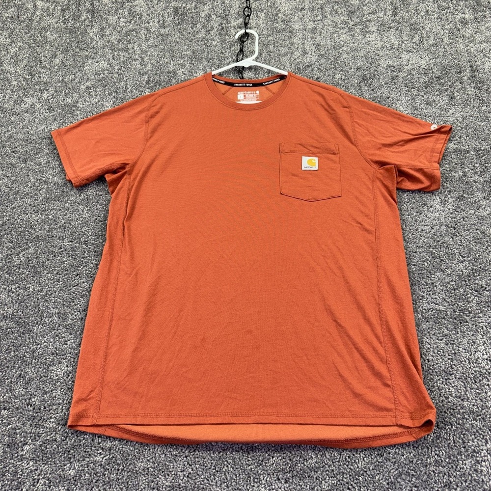 Carhartt Force Shirt Mens Large Orange Short Sleeve Pocket Tee Relaxed Fit Logo